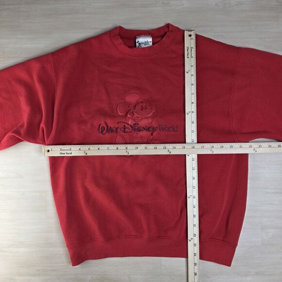 Y2K Walt Disney World Mickey Mouse Sweatshirt Size Medium Red Embossed Print - Picture 4 of 7
